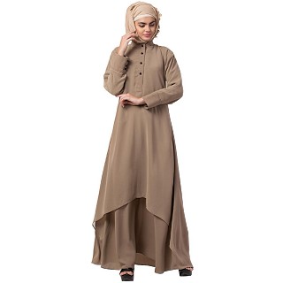 Double layered abaya with cuff sleeves- Beige